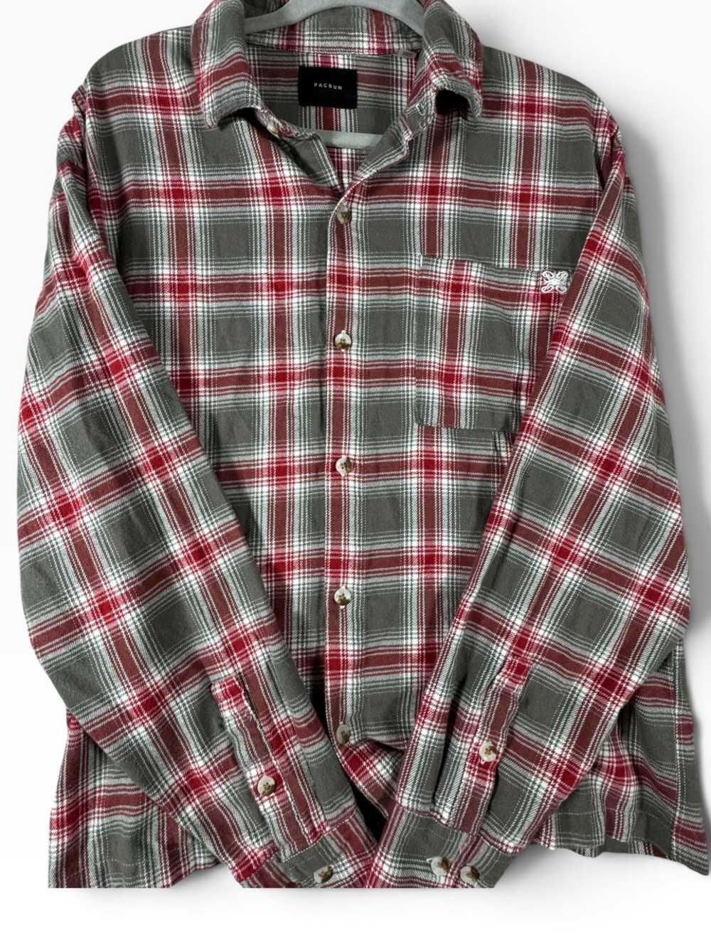 PacSun Red & Gray Plaid Long-Sleeve Relaxed Fit Button-Down Shirt